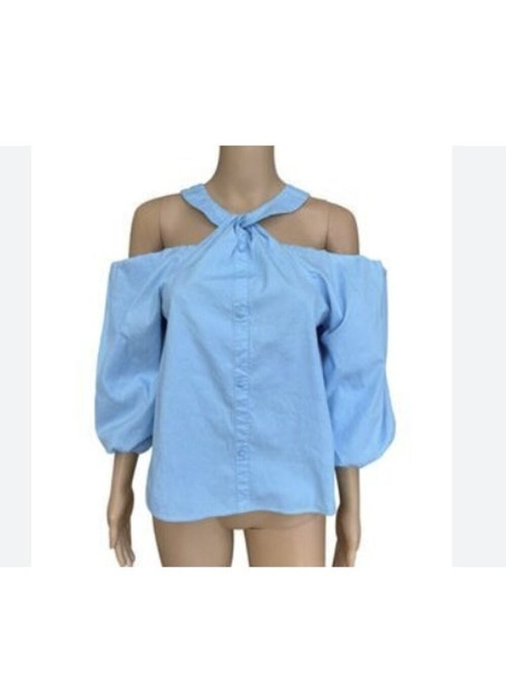 INC International Concepts Cold Shoulder Blue Blouse M Cottagecore Flirty